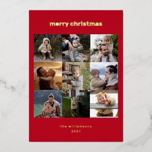 Einfache Weihnachts-Fotocollage modern rot gold Folien Feiertagskarte