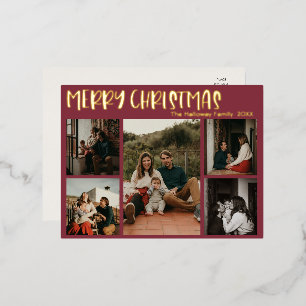 Einfache Weihnachts-Fünf-Foto-Gold Folien Feiertagspostkarte