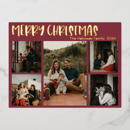 Einfache Weihnachts-Fünf-Foto-Gold Folien Feiertagspostkarte