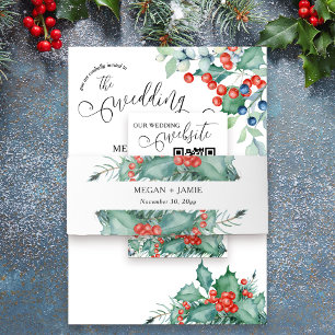 Einfache Weihnachts- und Berries-Winter-Hochzeit Einladungsbanderole
