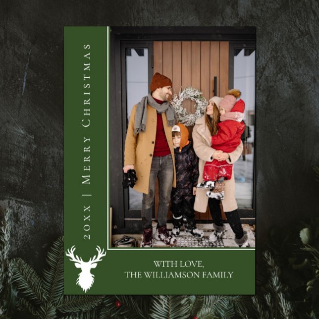 Einfache Weihnachts-Weihnachtskarte für Reinder |  Feiertagskarte (Green Simple Reindeer Christmas Photo Card)