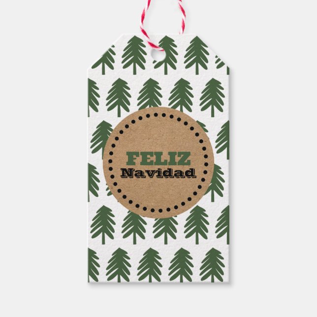 Einfache Weihnachtsbaum Feliz Navidad Geschenkmark Geschenkanhänger (Vorderseite)