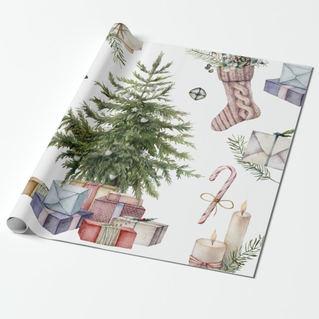 Einfache Weihnachtsbaum mit Geschenken Vintag Geschenkpapier (Ungerollt)