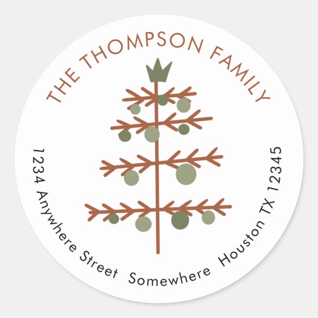 Einfache Weihnachtsbaum-Rücksendeadresse Runder Aufkleber (Vorderseite)