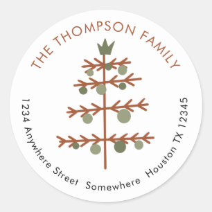 Einfache Weihnachtsbaum-Rücksendeadresse Runder Aufkleber