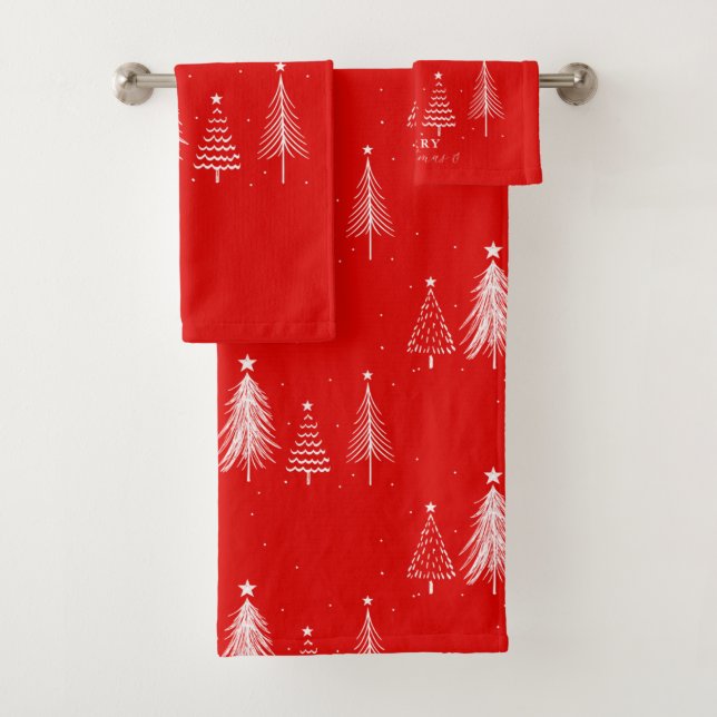 Einfache Weihnachtsbaume | Rot Badhandtuch Set (Insitu)