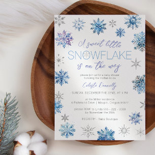 Einfache Weihnachtsblaue Kleine Schneeflocke Baby Einladung