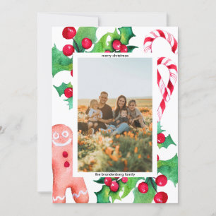 Einfache Weihnachtsfamilie Candy Cane Gruß Foto Feiertagskarte
