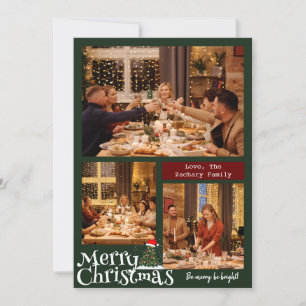Einfache Weihnachtsfamilien-Typografie Drei Foto Feiertagskarte