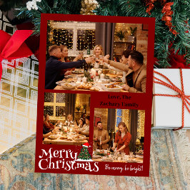 Einfache Weihnachtsfamilientypografie Drei Foto Folien Feiertagskarte