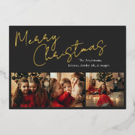 Einfache Weihnachtskarte mit drei Fotos Folien Feiertagskarte