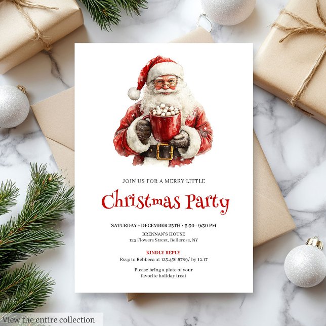 Einfache Weihnachtskarte mit Weihnachtsmann zum Be Einladung (Cozy Santa Red Green Christmas Party Invitation

)