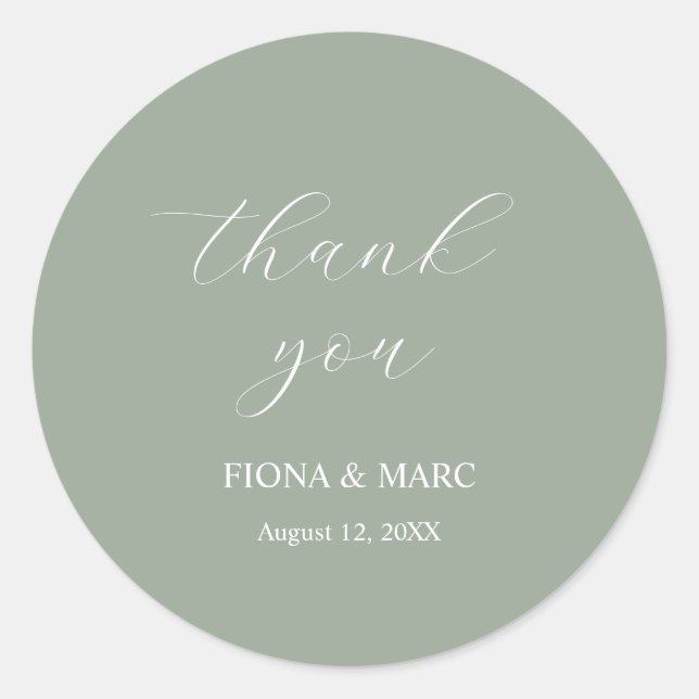 Einfache Weise grüne Kalligrafie Hochzeitsticker Runder Aufkleber (Vorderseite)