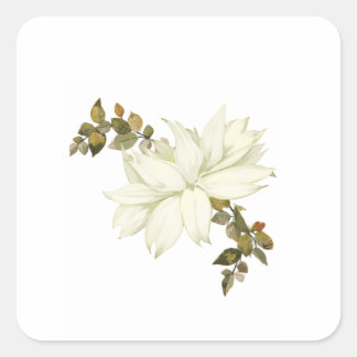 Einfache weiße Blume und Laub Quadratischer Aufkleber