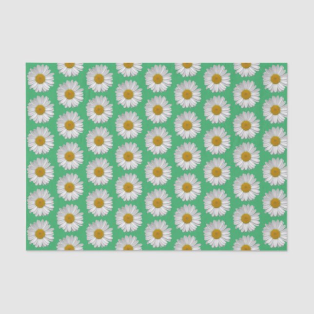Einfache Weiße Daisy-Blume-Muster Grün Seidenpapier (Vorderseite)