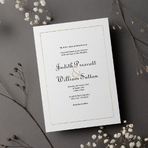 Einfache weiße Gold Vintage-Kalligrafie-Hochzeit Einladung