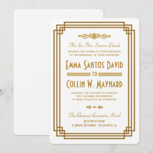 Einfache Weiße Hochzeitseinladungen im Art Deco St Einladung