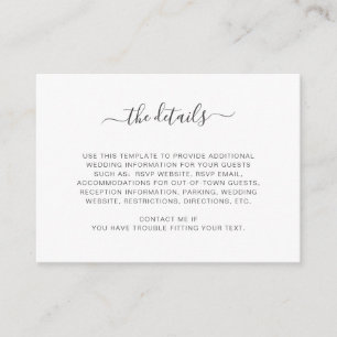 Einfache weiße Hochzeitsinformationen Begleitkarte