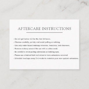Einfache weiße Lash-Extension-Mikroblende Aftercar Visitenkarte
