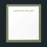 Einfache Weiße Marine Typografie Notizblock<br><div class="desc">Ein berufliches Notizblock mit minimalistischem Design in Olivgrün und Weiß. Benutzerdefinierter Monogramm-Name auf einem einfachen,  weißen Hintergrund,  gerahmt durch einen olivengrünen Rahmen. Personalisieren Sie die Eingabe mit den angegebenen Feldern,  oder wenden Sie sich mit der Schaltfläche 'Nachricht' an den Designer,  um Hilfe zu erhalten.</div>