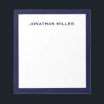 Einfache Weiße Marine Typografie Notizblock<br><div class="desc">Ein berufliches Notizblock mit minimalistischem Design in Marineblau und Weiß. Benutzerdefinierter Monogramm-Name auf einem einfachen,  weißen Hintergrund,  gerahmt durch einen Marinebänder. Personalisieren Sie die Eingabe mit den angegebenen Feldern,  oder wenden Sie sich mit der Schaltfläche 'Nachricht' an den Designer,  um Hilfe zu erhalten.</div>