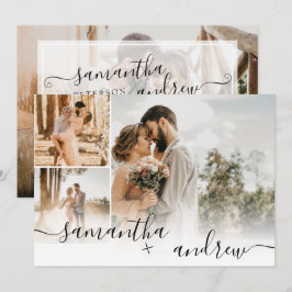 Einfache weiße Minimalschrift 4 Fotos Hochzeit Einladung