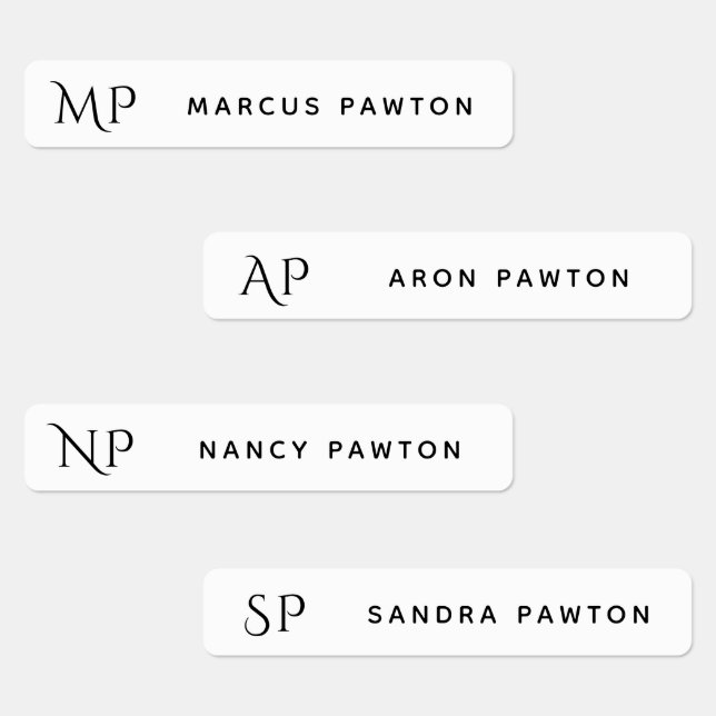 Einfache, weiße Monogramm Kinder Bezeichnung Kleid Etiketten (Gruppe)