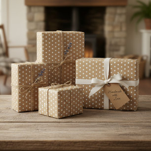 Einfache Weiße Punkte Auf Brauner Kraft Faux-Rusti Geschenkpapier