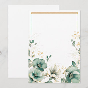 Einfache weiße, Salbei- und goldene Blumen Blank  Einladung