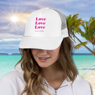 Einfache, weiße Sauberkeit 3 x Liebe Hot Pink Truckerkappe