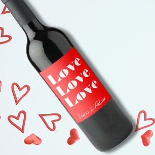 Einfache, weiße Sauberkeit 3 x Liebe   Neon Red Weinetikett