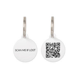 Einfache, weiße Scannerkatze mit QR Code Haustiermarke