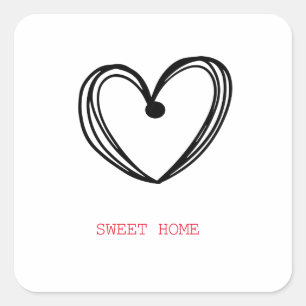 EINFACHE WEISSE, SCHWARZE HERZSWEET ZUHAUSE MAGNET QUADRATISCHER AUFKLEBER
