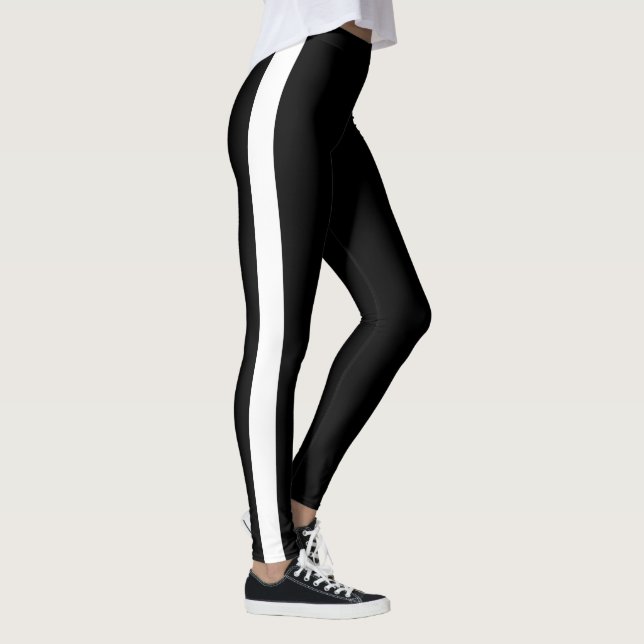 Einfache, weiße Seite Streifen auf schwarz Leggings (Rechts)