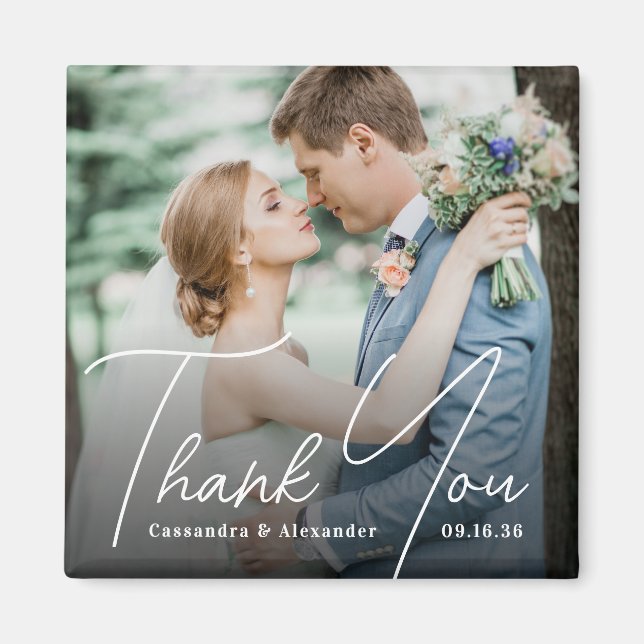 Einfache weiße Skript-Dankeschön-Foto-Hochzeit Magnet (Vorne)