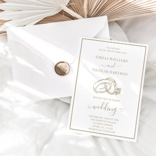 Einfache weiße und braune elegante Hochzeit Einladung
