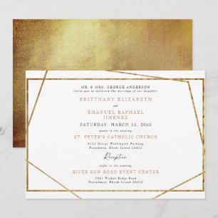 Einfache weiße und metallische goldene geometrisch einladung