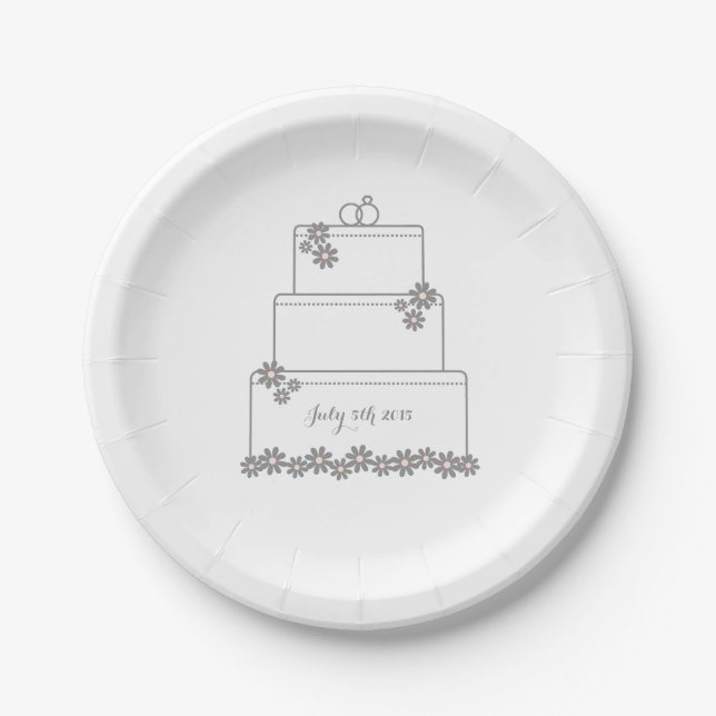 Einfache, weiße und rosa Hochzeitstorte Pappteller (Vorderseite)