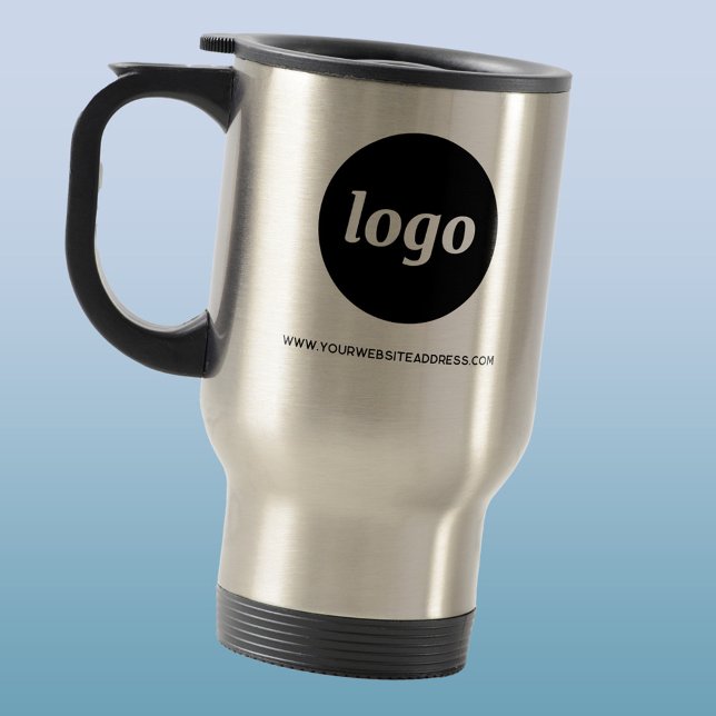 Einfache Werbung für Logos und Texte Reisebecher (Simple logo with custom text business branding promotional travel mug)