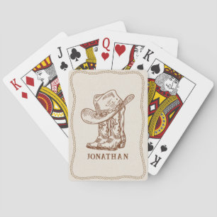 Einfache Western-Seil-Cowboy-Stiefel und Hut Name Spielkarten
