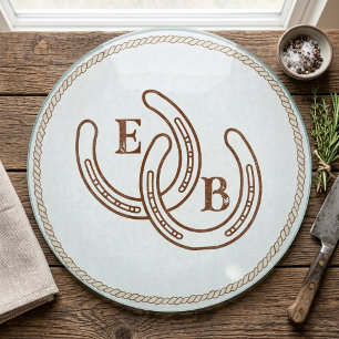 Einfache westliche Hufeisen-Paar-Monogramm-Initial Schneidebrett
