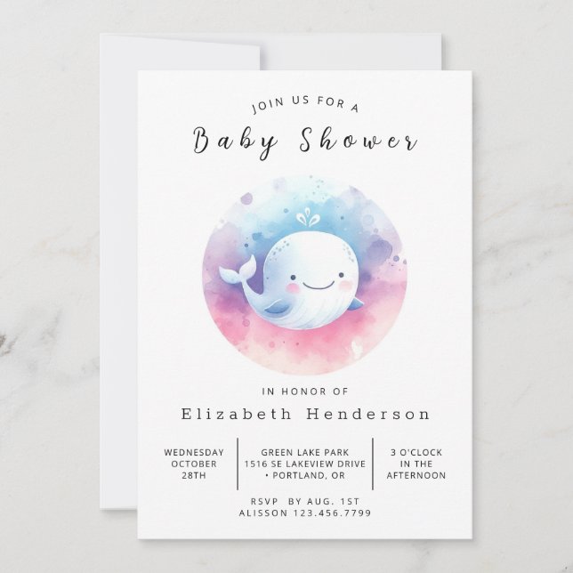 Einfache Whale Baby-Dusche Einladung (Vorderseite)