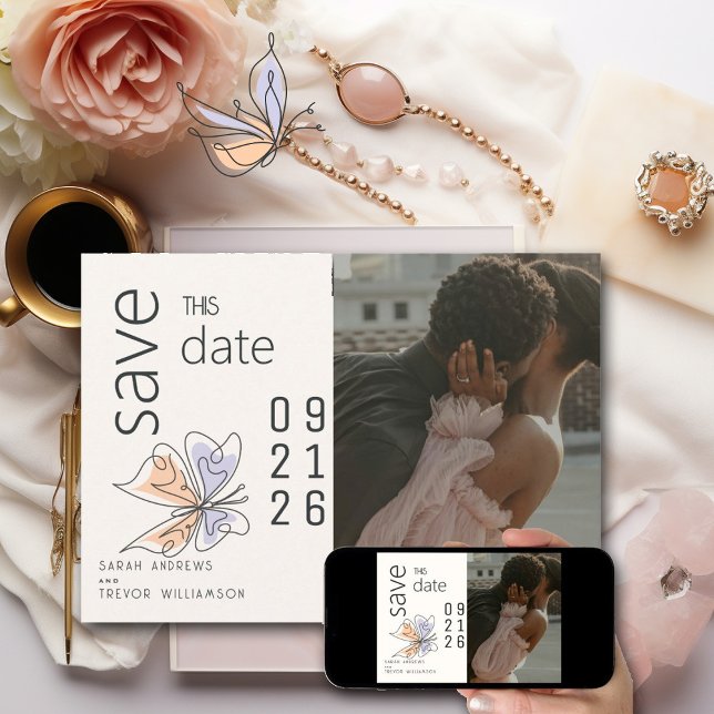 Einfache Whimsical Butterfly Coral und Violet Einladung (Von Creator hochgeladen)