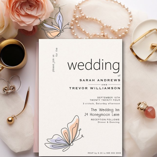 Einfache Whimsical Butterfly Coral und Violet Einladung (Von Creator hochgeladen)