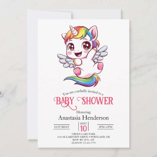 Einfache Whimsical Unicorn Kinderdusche Einladung (Vorderseite)