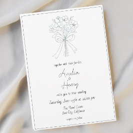 Einfache Whimsikale Blume und Bow Sketch-Hochzeit Einladung
