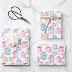 Einfache Whimsikfarbene Niedliche Pastelgeschenke Geschenkpapier Set