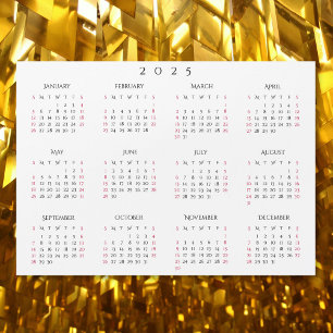 Einfache White 2025 Yearly Full Year Calendar Magn Magnetkarte