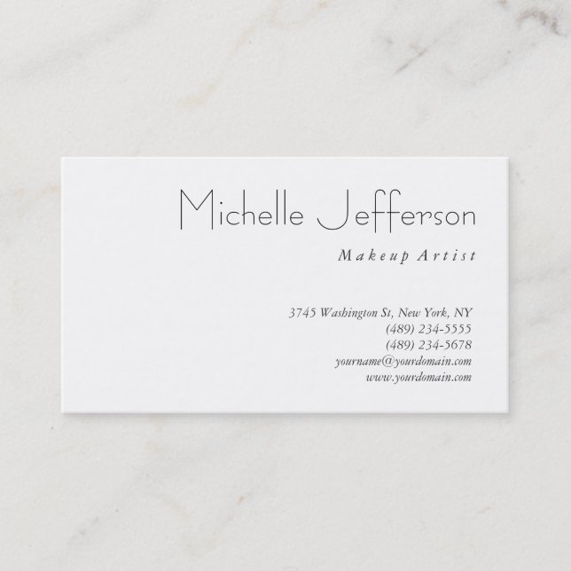 Einfache White Attraktive Charming Business Card Visitenkarte (Vorderseite)