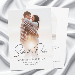 Einfache White Elegant Script Arch 2 Foto Hochzeit Save The Date